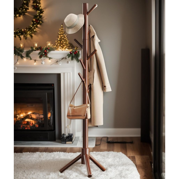 Pipishell Coat Rack, Clothes Rack, Garment Rack, Tree-Shaped Wardrobe, 3-Height Adjustable, for Clothing, Hat and Handbag, for Living Room, Bedroom or Office, With 8 Hooks, (Brown)