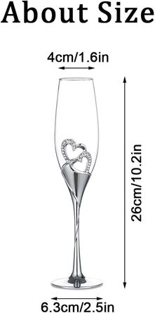 Набір з 2 келихів для шампанського Sziqiqi з кристалами у формі серця, срібного кольору. Келихи для весілля, романтичний подарунок, декор для дому.