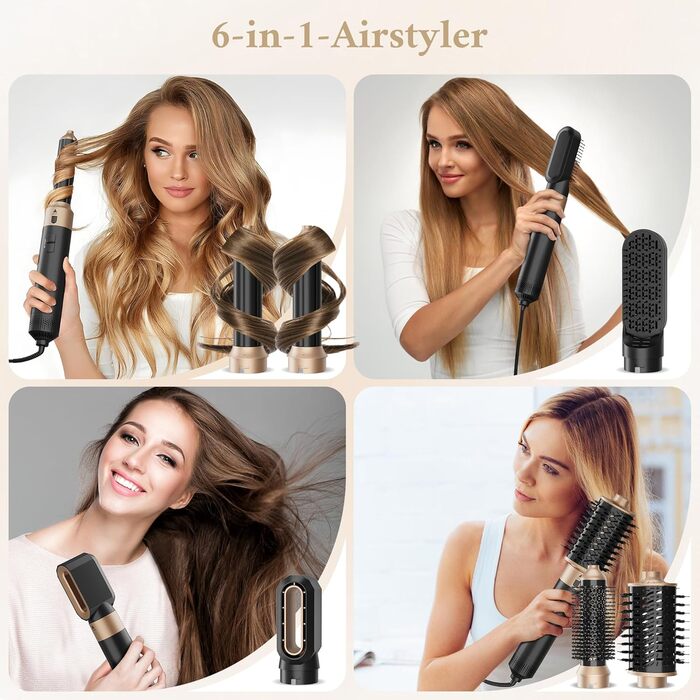 6-в-1 Airstyler Set: Фен, плойка, випрямляч, щітка для об'єму | 1000W, для сухого волосся