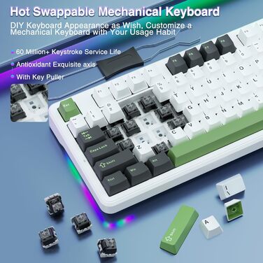 Ігрова механічна клавіатура AULA F87: бездротовий TKL, RGB, Hot-Swap, QWERTY, підтримка Bluetooth 5.0, п'ятишарове демпфування
