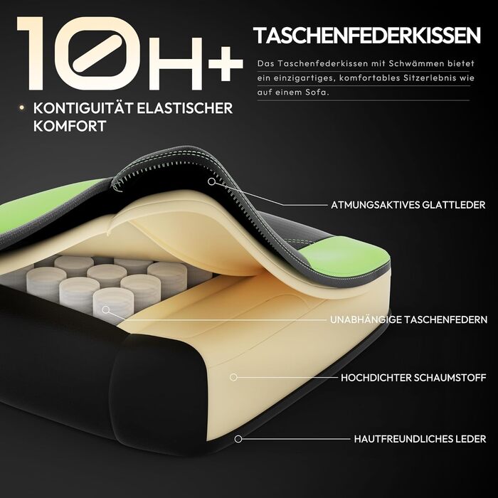 Ігровий крісло Dowinx з PU-шкіри, ергономічний дизайн, масаж, підтримка попереку, до 150 кг, світло-зелений