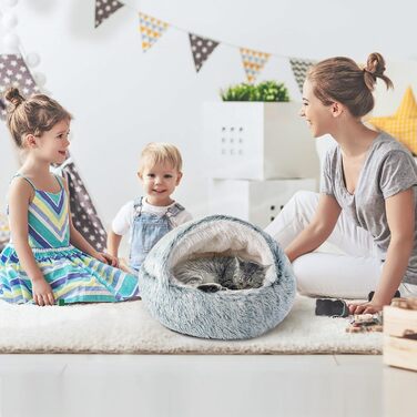 CATISM Cat Bed Washable Cat Sleeping Place for Cats Plush Pet Cat Head Pillow Cat Cushion Fluffy Kitten Puppy Snuggle Bed Pet Bed Grey