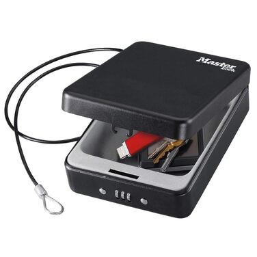 Компактний сейф Master Lock P005CEURBLKHRO з кодовим замком та сталевим тросом для цінностей, документів та смартфонів, Small