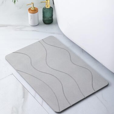Діатомітовий килимок для ванної Pure 4Home Kieselgur 60x40 см, швидкосохнучий та антибактеріальний, ковзаннястійкий, сірий (Waves Gray)