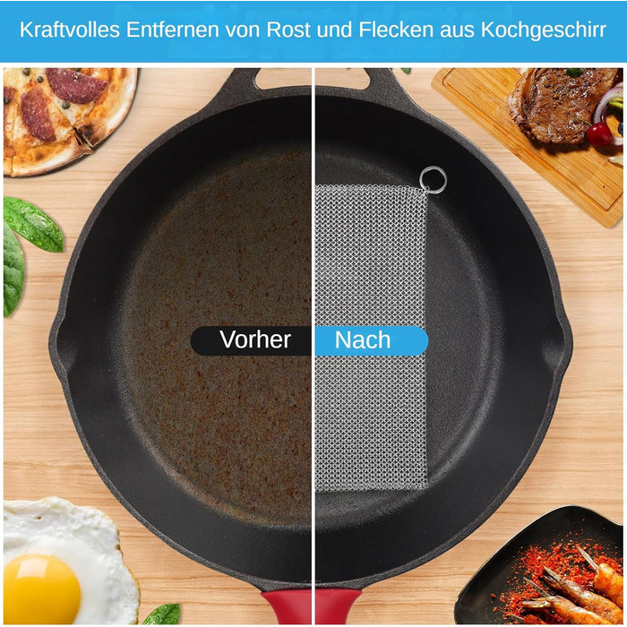 Cast Iron Cleaner Improved Small Circle, 3.8 mm, 18''x18'' Stainless Steel 316L Chain Mail Scrubber Pad for Household Pans, Frying Pans, Waffle Irons, and Glassware