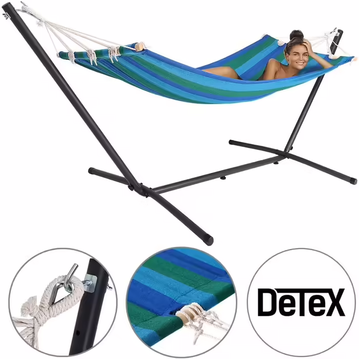 DETEX® Hammock with Stand - Durable, Robust, Portable, Outdoor Hammock, Travel Hammock, Camping Hammock, Garden, Balcony, Blue