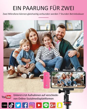 Беспроводной петличный микрофон Bayanbulu для iPhone, iPad, Android, TikTok, YouTube, Vlog (2 шт., Розовый)