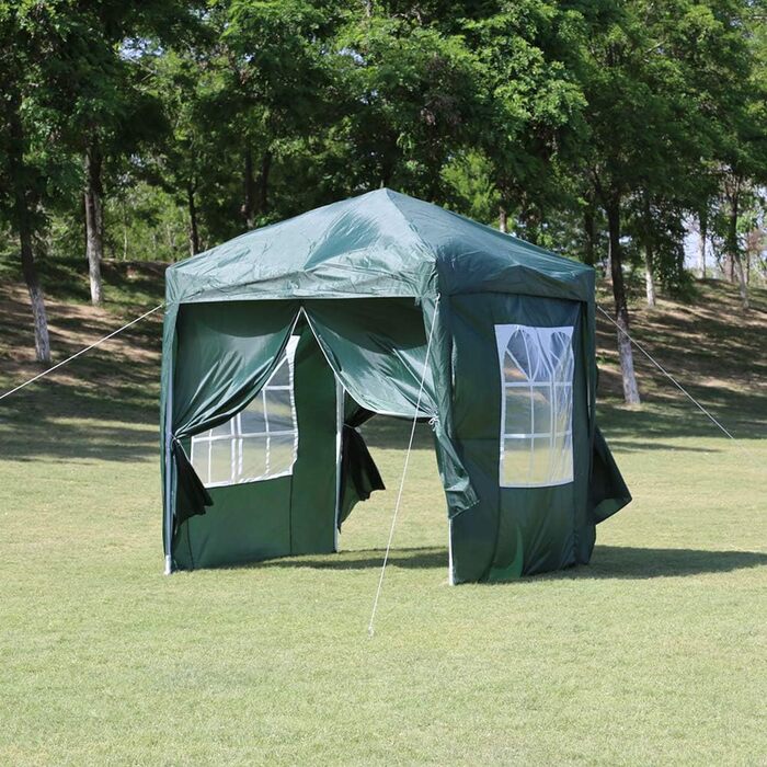 CLIPOP Pop-Up Pavilion 3 x 3 m, Outdoor Folding Pavilion with 4 Side Walls and Carry Bag, UV Protection Garden Pavilion for Wedding, Outdoor, Camping, Beach (Green)