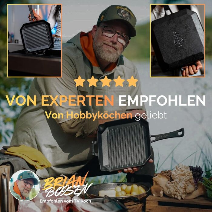 Чавунна сковорода-гриль NYORD з ребрами та виливом | Для індукції, газових плит, кераміки, грилю та духовки | Преміум якість