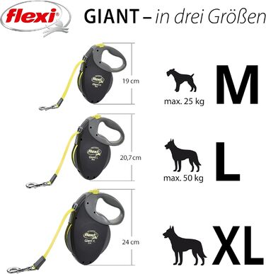 Flexi Giant Professional L: 10 м, повід для великих собак до 50 кг, чорний/неоновий жовтий