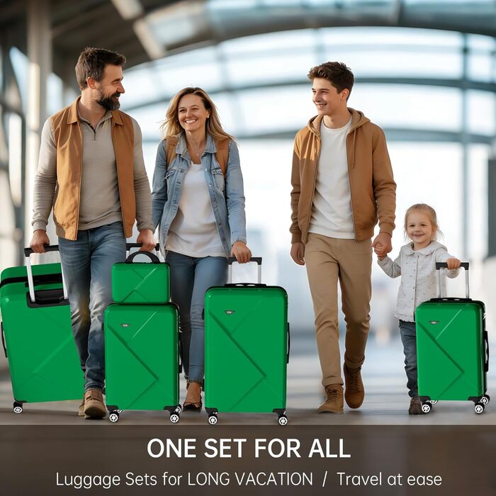 Набір валіз Ystyle Kofferset 5 шт: 12', 18', 20', 24', 28' + косметичка, ABS, 360° колеса, TSA-замок, для подорожей, Європа, круїз, навчання за кордоном, м'ятний колір