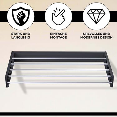 Настінна сушарка для білизни Vonia – компактна та складана – міцна, для ванної кімнати, балкону та маленьких квартир (Чорний, 80 x 40 см)