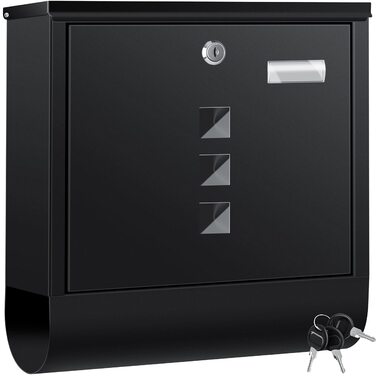 Поштова скринька KESSER® з газетним відділенням, іменним шильдиком, оглядовим вікном, нержавіюча сталь, чорний матовий, 3 ключі, настінний монтаж, велика, з матеріалом для кріплення