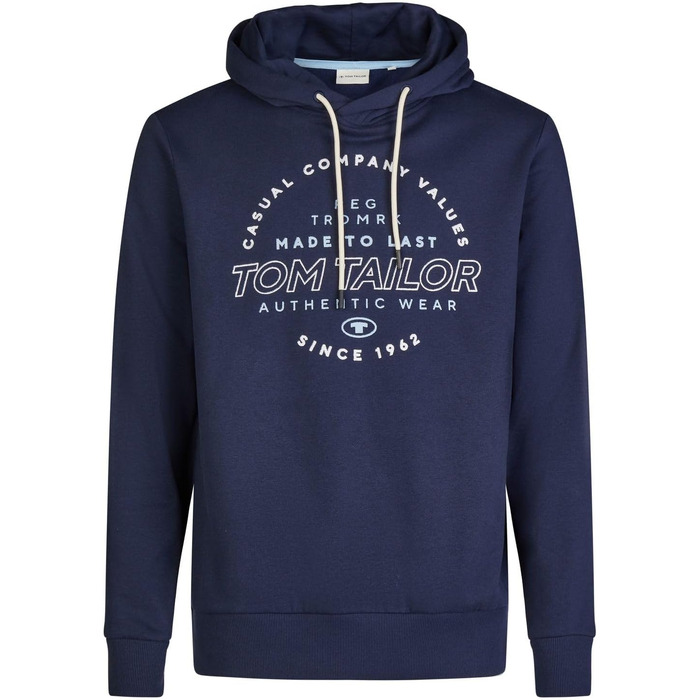 Чоловіча толстовка з капюшоном Tom Tailor Regular Fit з принтом, темно-синя (Real Navy Blue), розмір XL