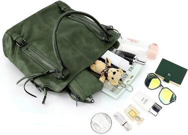 Сумка жіноча TANTOMI елегантна вінтажна, велика сумка-шопер через плече з м'якого матеріалу, знімний ремінець, темно-зелена