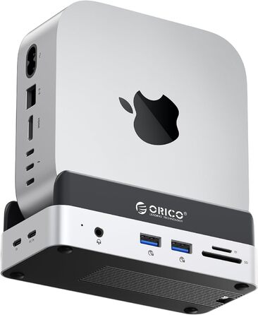 ORICO MiniDock: Док-станція та підставка для Mac mini M4/M4 Pro з корпусом для NVMe SSD, USB-C хаб з 4K HDMI, DisplayPort, SD/TF 3.0, USB-C/A 10Gbps, PD 100W - VS10 (6-в-1, DIY)
