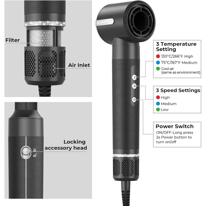 UKLISS Airstyler 7-in-1: Фен-щітка, автоматична завивка, 7 функцій, чорний