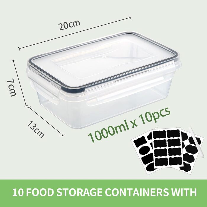 Набір контейнерів для їжі Hibisaws 12 шт. з кришкою, контейнери для заморожування, ланч-бокси, BPA-free, 100% герметичні, прозорі, 6 x 1L & 6 x 0.5L