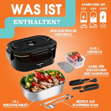 Electric Lunch Box 80W Thermo Lunch Box for Keeping Food Hot, 1.5L Heat Box 3-in-1 Food Warmer, Food Warmer Box for Work, Car, Truck - Electric Lunch Box, Heat Box