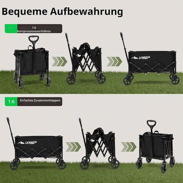 Візок складаний LEWANJA Bollerwagen 200кг з гальмами та регульованою ручкою, 100л – для кемпінгу, пляжу, саду