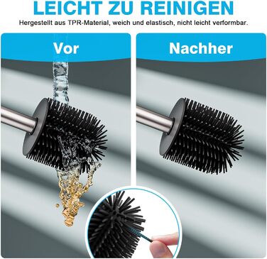 Набір для чищення унітазу FUNPALA з нержавіючої сталі та силікону, 2 насадки, ручка-тримач, сріблястий