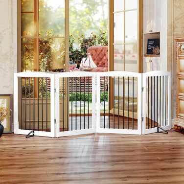 Захисне ґратка для собак у квартиру без свердління, металева, дерев'яна, розкладна, біла, 4 панелі