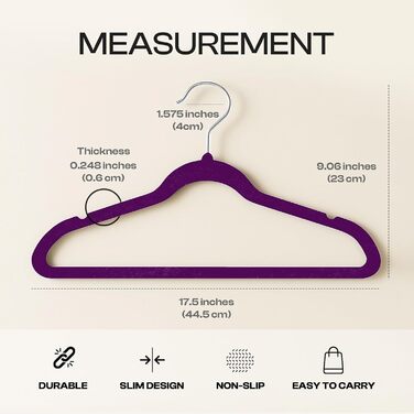 Плечики для одягу Utopia Home з оксамиту - антиковзаючі, міцні (20 шт.) - фіолетові