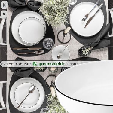 Набір посуду SÄNGER Tafelservice, 24 елементи (6 осіб), з порцеляни (Müslischalen, Dessert-, Speisetellern, Pastaschalen), сучасна форма PREMIUM COLLECTION (Marlo Black Rim)