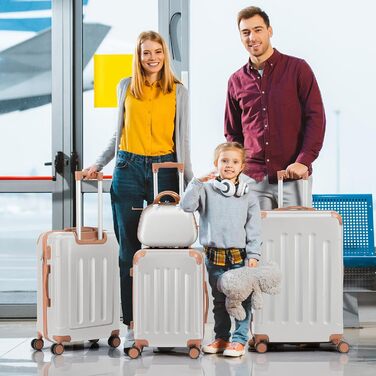 Набір валіз LALAHO 4 шт. з косметичками, з ABS пластику, рожеве золото (бежево-коричневий, смужки)