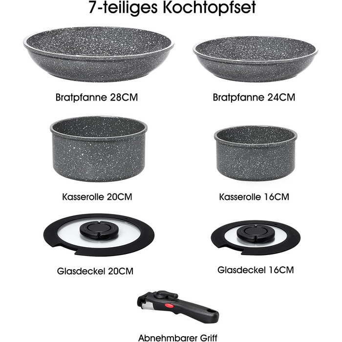 Набір посуду ROSSETTO 7 предметів: каструлі, сковороди з антипригарним покриттям, нержавіюча сталь, PFOA & PFOS-free