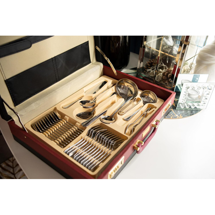 Набір столових приборів 72 предмети для 12 осіб з нержавіючої сталі 18/0 в кейсі - срібний столовий набір, придатний для миття в посудомийній машині - сучасні столові прибори, стійкі до корозії