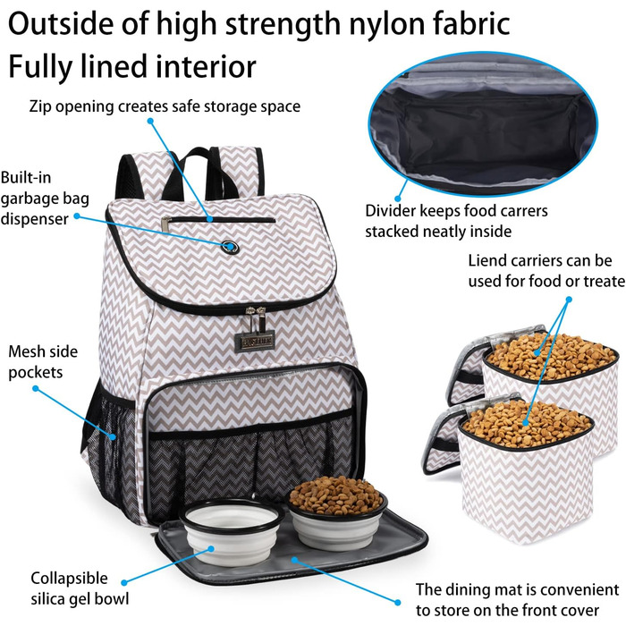 Сумка-переноска для собак Baglher, переноска для подорожей з собакою, рюкзак для тварин з мисками та контейнерами (BLW-A, Classic)