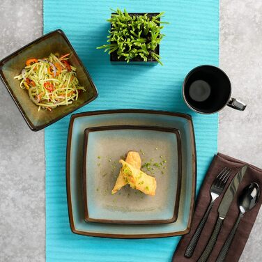 Сервіз Gibson Elite Tequesta з каменю, квадратний, на 4 персони (16 шт), тауп