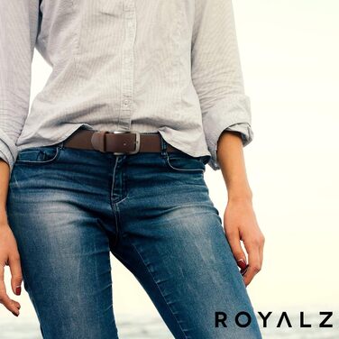 Жіночий шкіряний ремінь ROYALZ Vintage, 38 мм, буйволова шкіра, темно-коричневий, для джинсів та костюмів, довжина 125 см (обхват 110 см), з матовою пряжкою