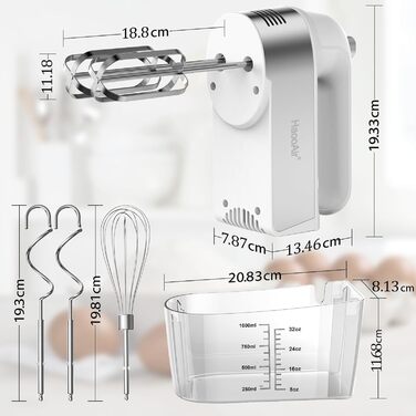 Електричний міксер 450W з 5 швидкостями, мірний стакан та аксесуари, для випічки та приготування їжі (білий)