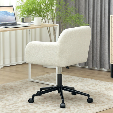 HOMCOM Swivel Office Chair with Wheels, Desk Chair, Fleece Fabric, Foam Padding, Adjustable Height, Home Office, Cream White