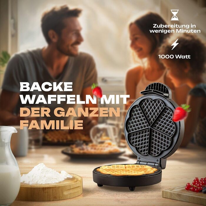 Вафельниця Bomann WA 1365 CB Single з антипригарним покриттям, Ø 18 см, форма серця, регулювання ступеня прожарювання, індикатор нагріву, сталева вставка, 1000W