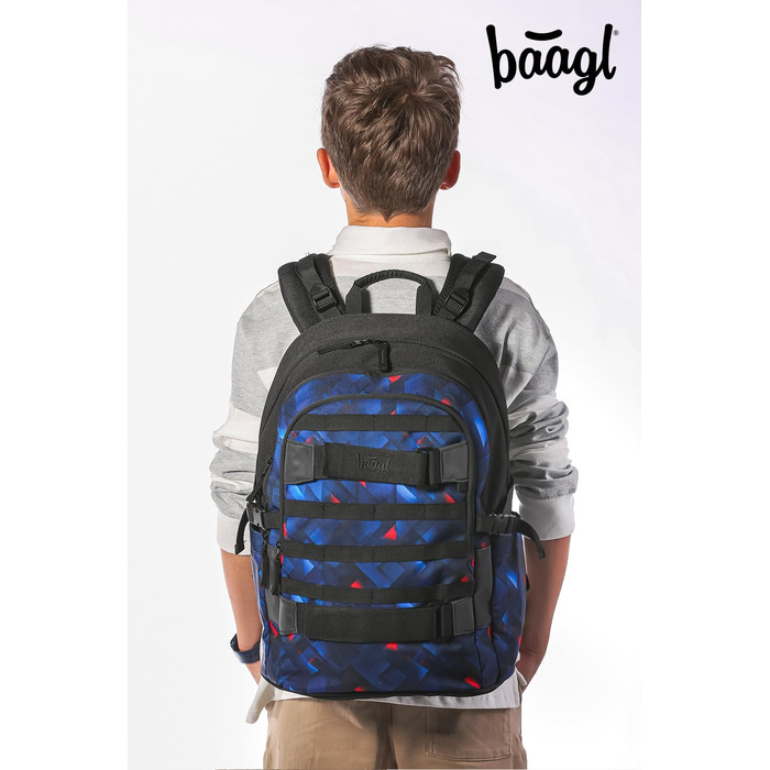 Шкільний рюкзак Baagl для хлопчиків та дівчаток-підлітків - рюкзак на скейтборді з відділенням для ноутбука та нагрудним ременем для школи, гімназії, середньої школи (Індиго)