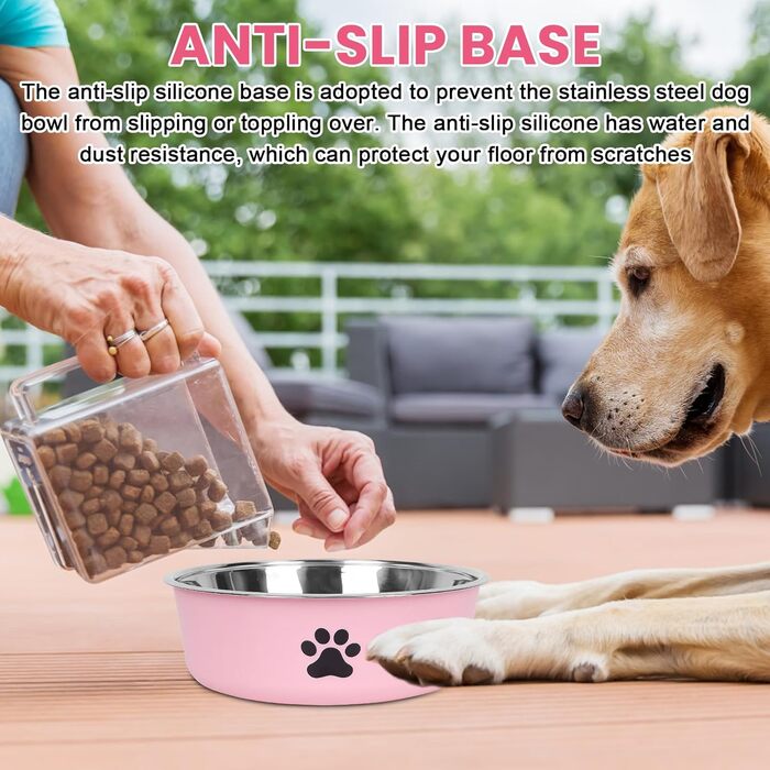 Набір з 4 мисок для собак з нержавіючої сталі, протиковзкі, для води та корму, 18 см, підходять для собак та котів будь-якого розміру