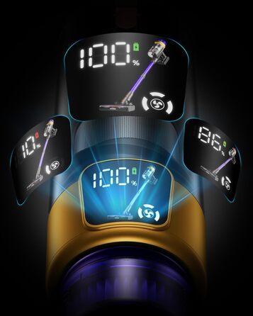 Бездротовий акумуляторний пилосос 45000 Па/550 Вт/70 хв, 1.8 л з OLED-екраном та антизаплутана насадка для підлоги, для твердих поверхонь, килимів, шерсті тварин