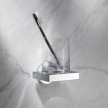 KEUCO Toothbrush Holder, Crystal Glass, Adhesive Mounting, No Drilling Required, High-Gloss Chrome, Glass with Holder, Toothbrush Holder, Edition 90 (including adhesive set)