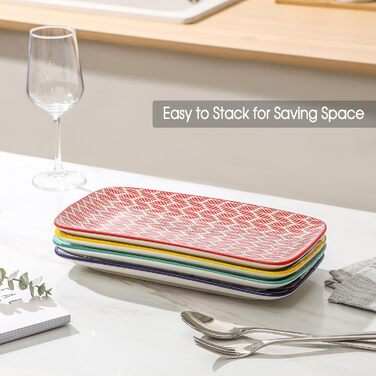 Керамічні сервіровочні тарілки Selamica, набір 4 шт, 24 x 14 x 2.5 см (різні кольори)