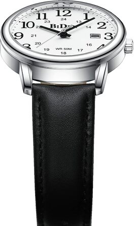 HANPOSH Годинники чоловічі, аналогові кварцові годинники для чоловіків, водостійкі годинники на зап'ясті, модні бізнес-годинники з датою, шкіряний ремінець, срібний колір, білий циферблат