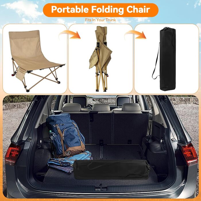 Складний туристичний стілець для кемпінгу та відпочинку на природі (150 кг), легкий, з регулюванням кута нахилу, з сумкою, хакі