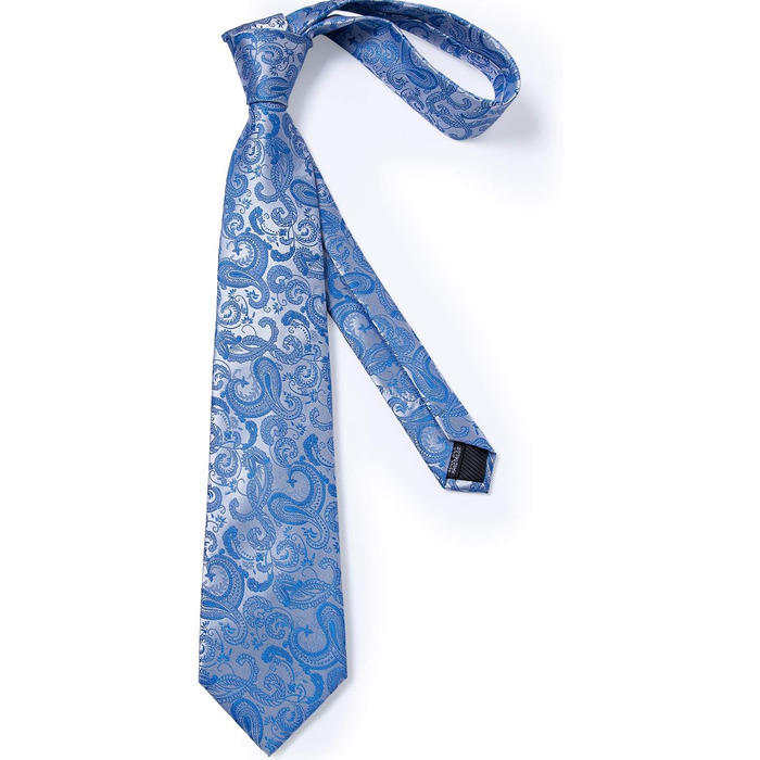 Краватка чоловіча DiBanGu шовкова блакитна з візерунком пейслі, комплект з кишеньковою хустинкою та запонками для весілля, універсальний розмір