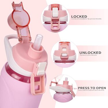 1 liter / 1l Drinking Bottle Glass with Straw BPA-Free Glass Bottle with Silicone Sleeve Borosilicate Glass Water Bottle (Pastel Pink)