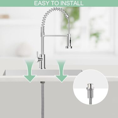 Кухонний змішувач з висувною лійкою, 360° поворот, 2 режими струменя, нержавіюча сталь, хром