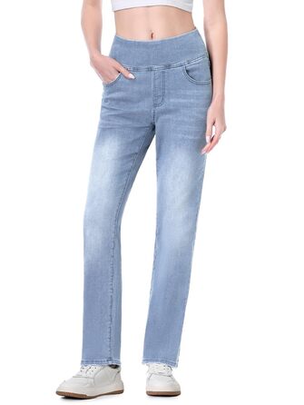 Джинси жіночі Dunke Bau-31, прямі, з високою талією, еластичний денім, 4 кишені, блакитні