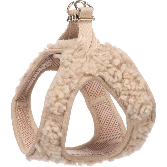 Нашийник для собак Flamingo Step&Go Pookie – Бежевий – Розмір S (A: 30–35см, B: 37–40см, 5мм) – М'який флісовий нашийник з клямками та золотистими деталями