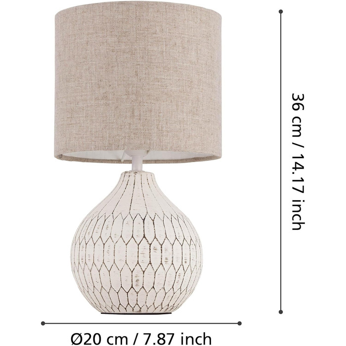 Настільна лампа EGLO Bellariva: кераміка, кремовий колір, тканина білого кольору, з вимикачем, E14, для вітальні та спальні